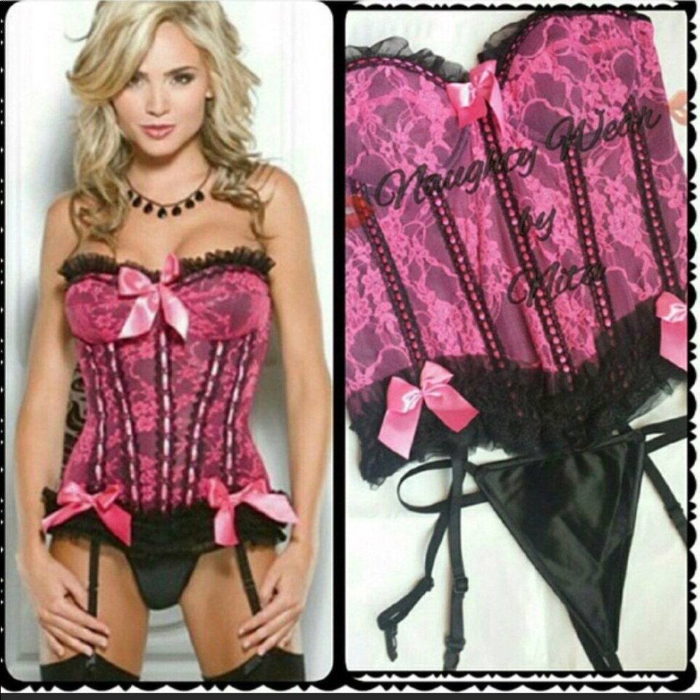 Pink lace corset with bows NWT